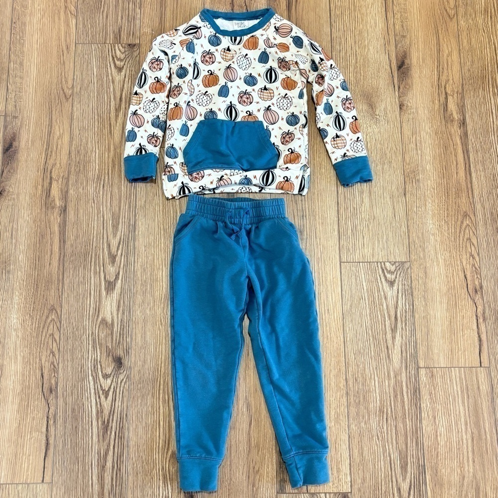 Toddler Boy Birdie Bean Fall Pumpkin Sweatshirt Outfit. Size 4T/5T. EUC.